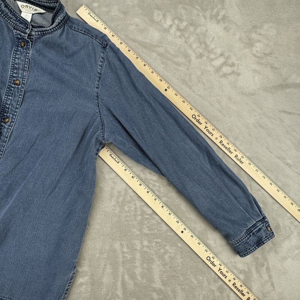 Vintage Orvis Womens 12 Denim Long Sleeve Button Up Shirt‎ Blue Hong Kong Collar - Picture 7 of 8